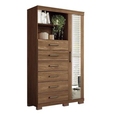 Imagem de Multi-cômoda Marabá 1 Porta 6 Gavetas Jatobá Com Pés E Espelho - Santos Andirá Jatobá