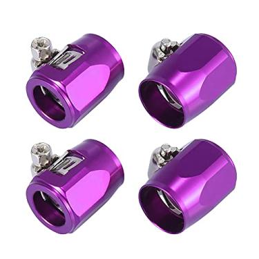 Imagem de X AUTOHAUX 4 peças AN6 hexagonais de mangueira de carro com braçadeira de tubo de borracha flexível com adaptador de faixa de parafuso para tubo de água de óleo combustível roxo