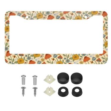 Imagem de 1 peça Mushroom Eyes Suportes de capa de moldura de placa de licença de liga de alumínio com tampa de tampa de parafuso e conjunto de chave de fenda - 2 furos