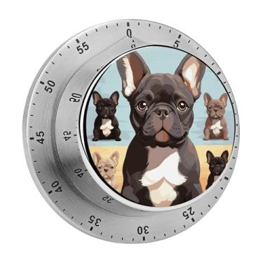 Imagem de Cronômetro magnético de aço inoxidável para cozinha, buldogue francês, fofo, impresso, mecânico, ferramenta de gerenciamento de tempo para forno de cozinha