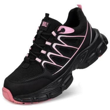 Imagem de Hogent Sapatos Com Biqueira De Aço Para Mulheres, Calçados Largos Antiderrapantes Para Trabalho, Calçados De Segurança Confortáveis Para Mulheres, Sapatos Leves Com Biqueira De Aço Para Mulheres, Tê