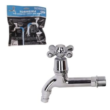 Imagem de Torneira Longa Cromada 1/2'' em PVC – Parede, Leve, Anticorrosiva, Ideal para Jardim, Lavanderia, Tanque e Áreas Externas