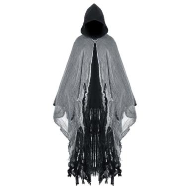 Imagem de Geyoga Halloween Grim Reaper Costume Halloween Scary Cloak Witch Costume Hooded Cape for Adult Cosplay Props(Black,XXL)