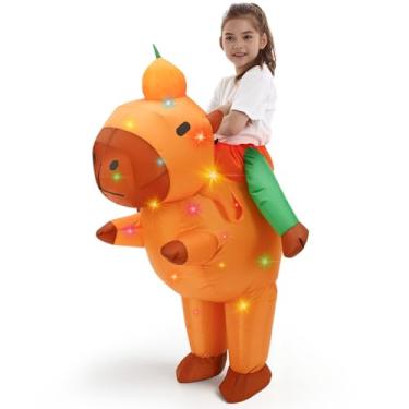 Imagem de VioraWhite Kids Inflatable Costume Christmas Blow up Animal Costumes with LED Light Riding on Costume for Cosplay Girls Boys