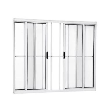 Imagem de Janela 120x150 4 Folhas Vidro c/Grade - Alumínio Branco - Linha 18 Modular