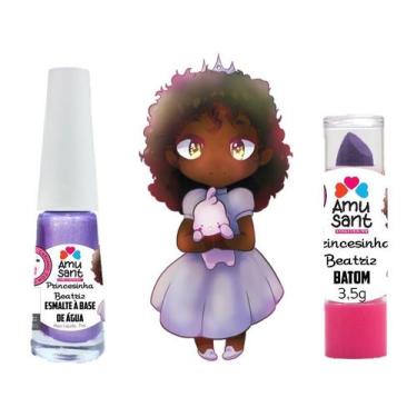 Imagem de Kit Esmalte a Base de Água + Batom Infantil Amusant Princesinha Beatri
