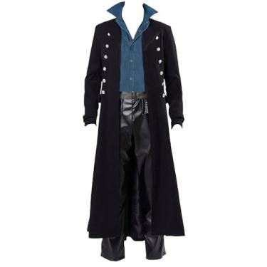Imagem de BITSEACOCO Jaqueta retrô gótica medieval masculina steampunk de Halloween fantasia LARP cosplay fantasias trench coat, Preto, M