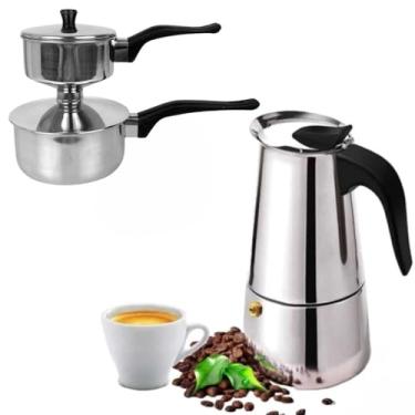 Imagem de Kit Panela Cuscuzeira Inox Pequena individual e Cafeteira Italiana Expresso 6 xícaras para Fogão Indução, à Gás, Fogão Elétrico