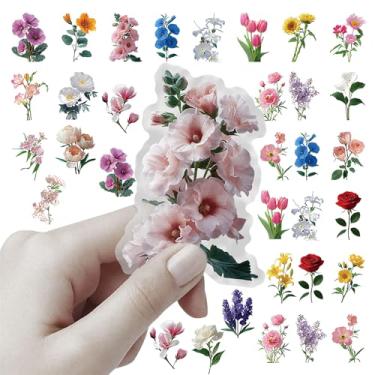 Imagem de Adesivos de flores à prova d'água PET, adesivos de plantas naturais, adesivos decorativos DIY estilo Instagram, compostos por várias flores, totalizando 50 peças