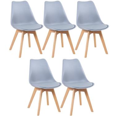 Imagem de Kit 5 Cadeiras Com Assento Estofado Cinza Claro Cinza Claro