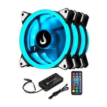 Imagem de Kit 3 Fans Rise Mode Smart 120mm RGB Com Controlador Preto