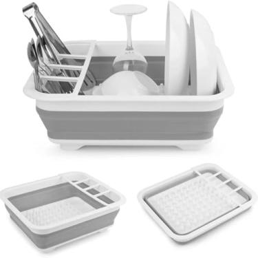 Imagem de Escorredor de Louça Retrátil em Silicone – Dobrável com Divisórias para Pratos, Copos e Talheres, Compacto e Fácil de Guardar