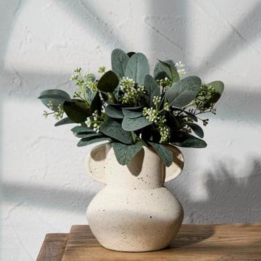 Imagem de Vaseking Vaso de cerâmica antigo com 2 alças, vaso rústico de fazenda de 15 cm, vasos de flores de cerâmica decorativos pequenos para decoração de casa, casamento, sala de estar, mesa, decoração de