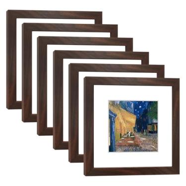 Imagem de DEKWINN, Conjunto de 6 molduras de 20 x 20 cm com capa de plexiglass HD para fotos 12 x 12 cm com tapete ou 20 x 20 cm sem tapete, molduras para galeria de parede, nogueira