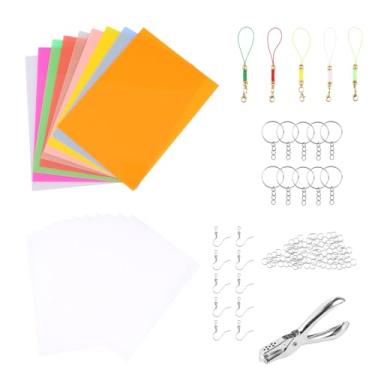 Imagem de Kit de lençol de plástico termorretrátil, 20 peças, inclui 20 peças de papéis de filme retrátil, 10 chaveiros para crianças, artesanato criativo para pingente, marcador de livro, pulseira de brinco
