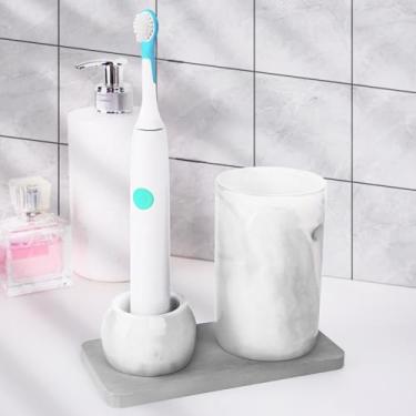 Imagem de Suporte de escova de dentes de cerâmica e copo de escova de dentes com bandeja de diatomita para banheiro, copos de copo reutilizáveis, copo de enxaguante bucal, organizador de armazenamento de balcão