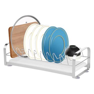 Imagem de FALESOUL Pequeno escorredor de louça, rack organizador de cozinha de aço inoxidável com suporte de talheres, durável, resistente à ferrugem e fácil de limpar, economiza espaço, ideal para cozinhas