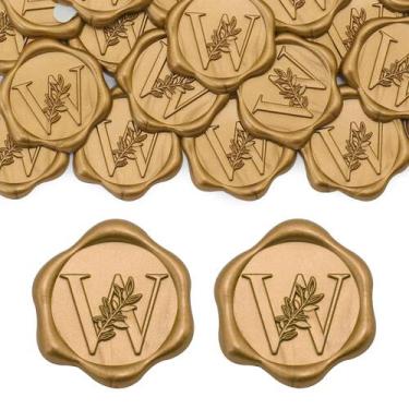 Imagem de Pacote com 100 adesivos SWANGSA com selo de cera Letter W, 3 cm, ouro 