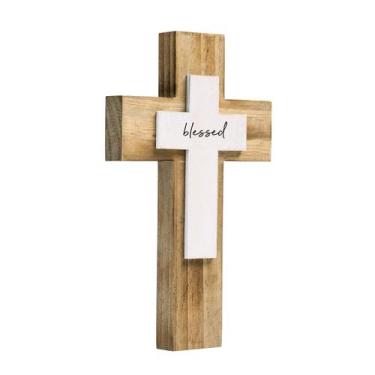Imagem de Cruz de madeira de parede OKSQW 23x14cm Blessed Design Hook
