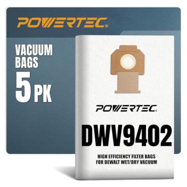 Imagem de POWERTEC DWV9402 Sacos de lã para Dewalt 5PK, para Dewalt DWV010, DWV012, DWV015 8 e 10 galões extrator de poeira, sacos de substituição para aspirador de pó, sacos de filtro para Dewalt (75029)