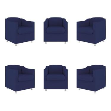Imagem de Kit 06 Poltronas Tilla Consultório Recepção Sala Suede Balaqui Decor Cor:azul Marinho