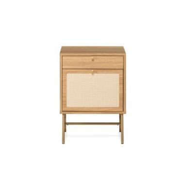 Imagem de Mesa de Cabeceira Maya 3 Gavetas 43 cm x 40 cm Tauari/Dourado - Telinha Rattan