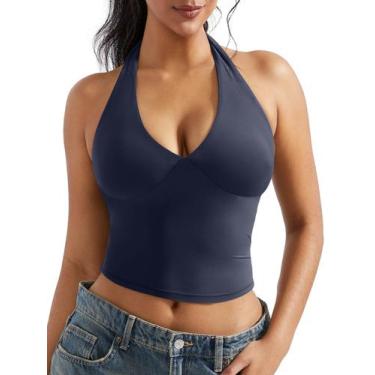 Imagem de Camiseta regata feminina sexy OMKAGI com decote em V sem mangas Y2K