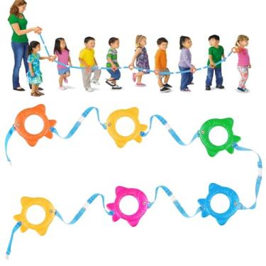Imagem de TOFFCAEA Corda de caminhada infantil, linha de segurança pré-escolar com alças, corda de transição removível colorida para crianças em creches e jardim de infância (6 anéis de peixe estampados)