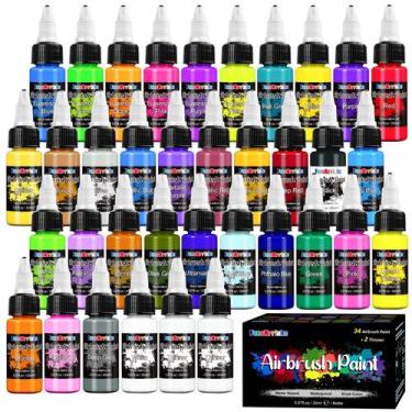 Imagem de Conjunto de pintura FansArriche 34 cores, aerógrafo acrílico, 20 ml