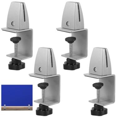 Imagem de Kit de braçadeira de montagem de divisor de mesa de 4 peças, suportes ajustáveis de alumínio para painéis de vidro, acrílico ou plástico, ajuste de mesa de 0,67 a 1,85 polegadas, inserções de borracha