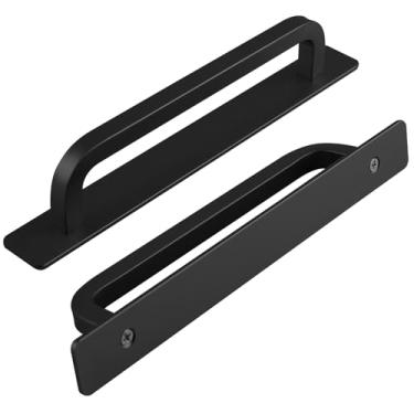 Imagem de funifiti Pacote com 5 puxadores de gaveta autoadesivos de 21 cm de comprimento, puxadores de porta de celeiro destacáveis e colados, puxadores pretos para portas de vidro