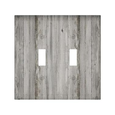 Imagem de Nadoabtm Placas decorativas para interruptores de casa de fazenda, rústica, cinza, porta de celeiro, madeira, 2 gangues, interruptor duplo, placa de parede, placa elétrica para decoração de cabine de
