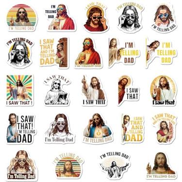 Imagem de 24 peças de adesivos magnéticos engraçados I Saw That Jesus, I'm Telling Dad Ímãs cristãos para decoração de quadro branco, humor religioso, presentes de fé para homens e mulheres