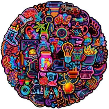 Imagem de 50 adesivos de grafite - Decalques neon legais para recompensa de sala de aula, decoração ideal para garrafa de água, mala, bicicleta, cadernos, guitarras