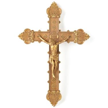 Imagem de Cruz de parede com crucifixo católico BC, decoração religiosa de Jesus Cristo, presente de casamento católico, acabamento dourado, 30,5 cm A pintado à mão por Buildclassic