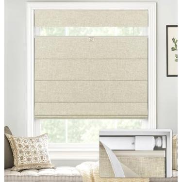 Imagem de LazBlinds Persianas romanas sem fio TDBU No Tools No Drill para janela, bloqueio UV com isolamento térmico, persianas de tecido 100% blackout para quarto e sala de estar, 71 cm L x 162 cm A, blackout