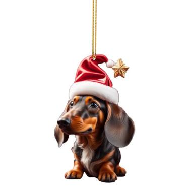 Imagem de 1 unidade de Decoração Dachshund Pingentes Cachorro Bonito em Acrílico 2D Árvore Divertidos Presentes para Amantes Cães Decorações Residencial Festiva Criativa