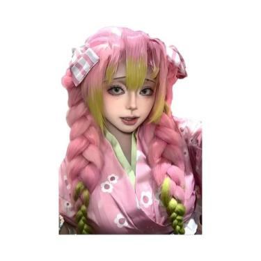 Imagem de Peruca Sintética Longa Rosa E Verde Para Cosplay De Anime Mitsuri Kanr