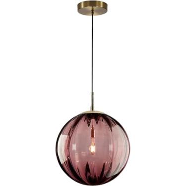 Imagem de Luminária Pendente Moderna Grande com 1 Lâmpada em Formato de Globo - Estilo Vintage Dourado - Pendente Redondo de Vidro - Luminária Industrial para Ilha de Cozinha e Sala de Jantar (Borgonh