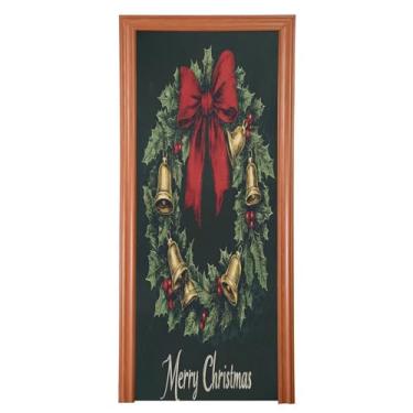 Imagem de Wassud Capa para porta de Natal, decoração de banner, 89 x 199 cm, guirlanda de Natal vintage, elástica, externa, interna, para varanda e porta da frente