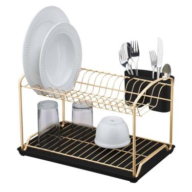 Imagem de Escorredor de Louça  Duplo Com Bandeja Porta Talheres Prato Copos Dourado - 1548DD Future