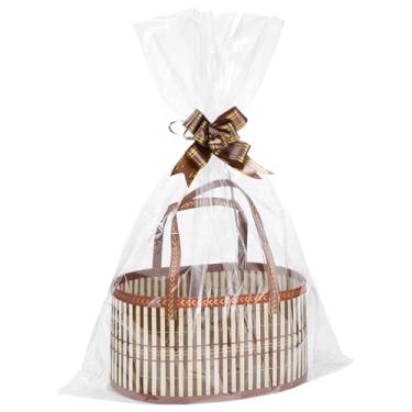 Imagem de Cestas de tecido de bambu para presentes vazias – Kit de cesta de presente resistente dobrável para embrulhar com alça de celofane, para Natal, Ação de Graças, chá de bebê, aniversário, conjunto com 6