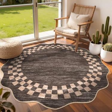 Imagem de GarveeHome Tapete redondo recortado de 1,2 m, moderno, cor sólida, tapetes circulares, antiderrapante, pilha baixa, sala de estar, tapete lavável para quarto, recortado, redondo, resistente a manchas