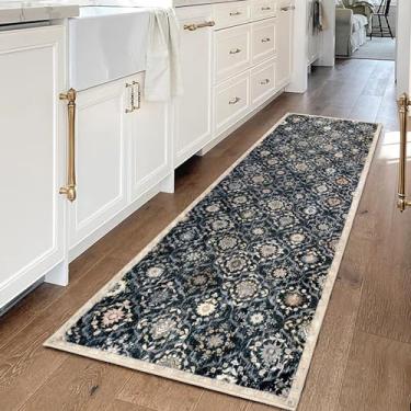 Imagem de KILOCOCO Tapete de corredor lavável marroquino 2 x 6 tapete de corredor, tapete floral vintage, tapete de cozinha 1,8 m, antiderrapante, tapetes boho envelhecidos para banheiro, lavanderia, quarto,