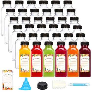 Imagem de Moretoes 36 garrafas de suco vazias de 355 ml com tampas, recipientes de plástico transparente reutilizáveis com tampas, adequados para sucos, leite, smoothie e outras bebidas