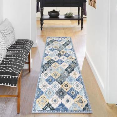 Imagem de KILOCOCO Tapete de corrida de 5 x 12 cm, tapete marroquino lavável para corredor de entrada, tapete de corredor de cozinha de lã sintética com estampa de destaque, 1,8 m, antiderrapante, para