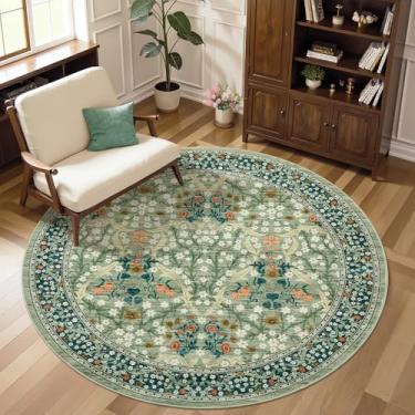 Imagem de GarveeHome Tapete redondo floral verde sálvia de 1,8 m lavável, antiderrapante, macio, tapete circular, tapetes vintage para cozinha, quarto, berçário, sala de jantar, sala de estar