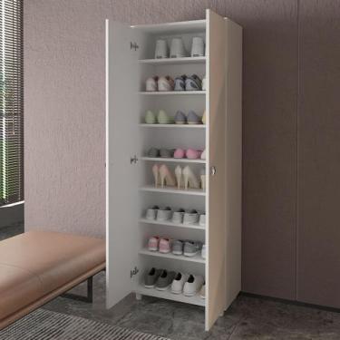 Imagem de Sapaterira Alta Multiuso 2 Portas e 8 Prateleiras MDP Branca Até 24 Pa