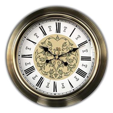 Imagem de Relógio de parede vintage, relógio de metal interno/externo, retrô, silencioso, sem tique-taque, relógio de parede redondo decorativo para sala de estar, escritório em casa