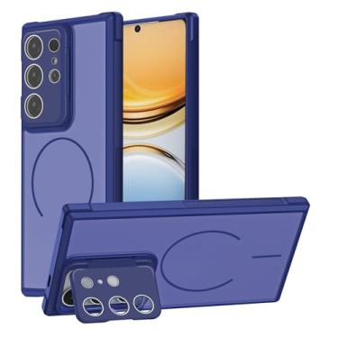Imagem de POYUFRG Capa magnética para Samsung Galaxy S26 Ultra/S26 Plus/S26, capa fina fosca translúcida com proteção de lente com tudo incluído, capa com suporte, azul, S26 Ultra